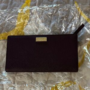 NWOT Kate Spade Dark Purple Leather Wallet with Gold Accent